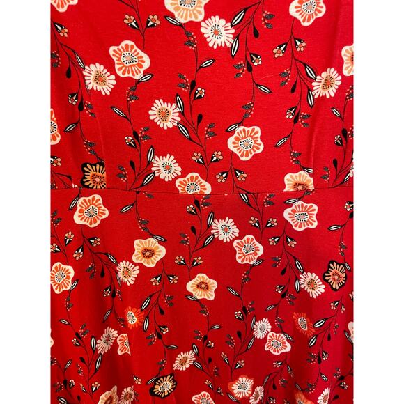 NWT Salaam Small Floral Dress Made in USA Pockets Red 3/4 Sleeve Stretch Summer - Picture 3 of 10